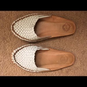 White leather woven mules